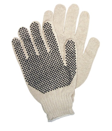 GLOVE STRING KNIT COTTON;POLY 1 PVC DOT 7G NATURA - Latex, Supported